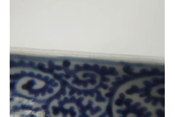 江戸期　古伊万里　染付　冨貴長春　約21cm　7寸　牡丹蛸唐草文　細やかで力強く描かれた文様が魅力的な長皿(七寸、和食器、和皿)(R-077095)