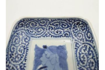 江戸期　古伊万里　染付　富貴長春　約21cm　7寸　牡丹蛸唐草文　細やかで力強く描かれた文様が魅力的な長皿(七寸、和食器、和皿)(R-077096)