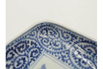 江戸期　古伊万里　染付　富貴長春　約21cm　7寸　牡丹蛸唐草文　細やかで力強く描かれた文様が魅力的な長皿(七寸、和食器、和皿)(R-077096)