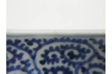 江戸期　古伊万里　染付　富貴長春　約21cm　7寸　牡丹蛸唐草文　細やかで力強く描かれた文様が魅力的な長皿(七寸、和食器、和皿)(R-077096)