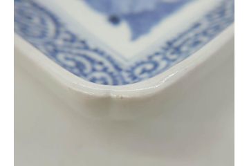 江戸期　古伊万里　染付　富貴長春　約21cm　7寸　牡丹蛸唐草文　細やかで力強く描かれた文様が魅力的な長皿(七寸、和食器、和皿)(R-077096)