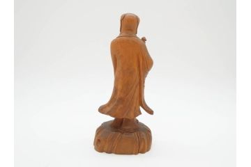 時代物　澎湖島　鄭利造　高さ22cm　木彫仙人像(台湾、中国、彫刻、置物、木製、古美術、共箱付き)(R-077098)