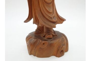 時代物　澎湖島　鄭利造　高さ22cm　木彫仙人像(台湾、中国、彫刻、置物、木製、古美術、共箱付き)(R-077098)