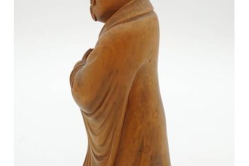 時代物　澎湖島　鄭利造　高さ22cm　木彫仙人像(台湾、中国、彫刻、置物、木製、古美術、共箱付き)(R-077098)