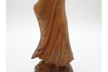 時代物　澎湖島　鄭利造　高さ22cm　木彫仙人像(台湾、中国、彫刻、置物、木製、古美術、共箱付き)(R-077098)