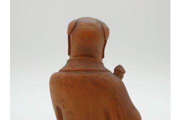 時代物　澎湖島　鄭利造　高さ22cm　木彫仙人像(台湾、中国、彫刻、置物、木製、古美術、共箱付き)(R-077098)