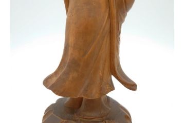 時代物　澎湖島　鄭利造　高さ22cm　木彫仙人像(台湾、中国、彫刻、置物、木製、古美術、共箱付き)(R-077098)