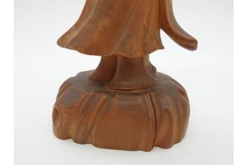 時代物　澎湖島　鄭利造　高さ22cm　木彫仙人像(台湾、中国、彫刻、置物、木製、古美術、共箱付き)(R-077098)