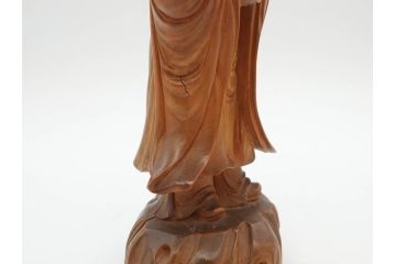 時代物　澎湖島　鄭利造　高さ22cm　木彫仙人像(台湾、中国、彫刻、置物、木製、古美術、共箱付き)(R-077098)