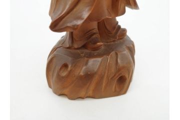 時代物　澎湖島　鄭利造　高さ22cm　木彫仙人像(台湾、中国、彫刻、置物、木製、古美術、共箱付き)(R-077098)