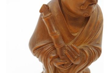 時代物　澎湖島　鄭利造　高さ22cm　木彫仙人像(台湾、中国、彫刻、置物、木製、古美術、共箱付き)(R-077098)