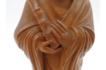 時代物　澎湖島　鄭利造　高さ22cm　木彫仙人像(台湾、中国、彫刻、置物、木製、古美術、共箱付き)(R-077098)
