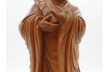 時代物　澎湖島　鄭利造　高さ22cm　木彫仙人像(台湾、中国、彫刻、置物、木製、古美術、共箱付き)(R-077098)