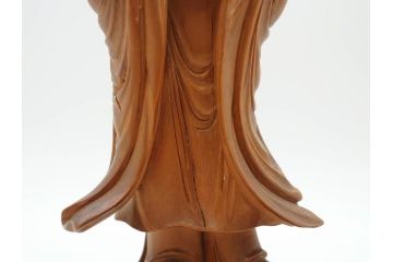 時代物　澎湖島　鄭利造　高さ22cm　木彫仙人像(台湾、中国、彫刻、置物、木製、古美術、共箱付き)(R-077098)