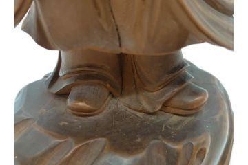 時代物　澎湖島　鄭利造　高さ22cm　木彫仙人像(台湾、中国、彫刻、置物、木製、古美術、共箱付き)(R-077098)