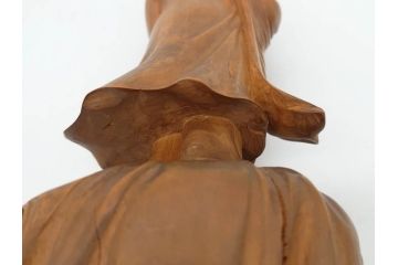 時代物　澎湖島　鄭利造　高さ22cm　木彫仙人像(台湾、中国、彫刻、置物、木製、古美術、共箱付き)(R-077098)