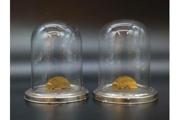 当時物　お洒落なディスプレイが叶うガラスドーム2点セット(昔のたばこ屋さん、タバコディスプレイ、ガラス瓶、陳列ケース、見本入れ、コレクションケース、グローブドマリエ、グローブ・ド・マリエ)(R-077100)