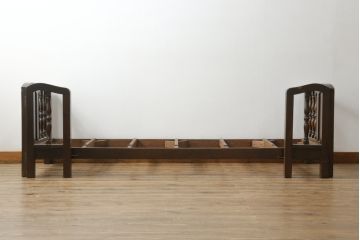 和製アンティーク　ナラ材　レア!!　大正ロマンスタイルにぴったりの情緒あふれるソファベッド(3人掛け、3P、アームソファ、ソファベンチ)(R-077108)