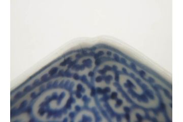 江戸期　古伊万里　染付　冨貴長春　約21cm　7寸　牡丹蛸唐草文　細やかで力強く描かれた文様が魅力的な長皿(七寸、和食器、和皿)(R-077133)