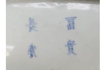 江戸期　古伊万里　染付　冨貴長春　約21cm　7寸　牡丹蛸唐草文　細やかで力強く描かれた文様が魅力的な長皿(七寸、和食器、和皿)(R-077133)