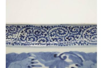 江戸期　古伊万里　染付　富貴長春　約21.5cm　7.1寸　牡丹蛸唐草文　細やかで力強く描かれた文様が魅力的な長皿(七寸一分、和食器、和皿)(R-077134)