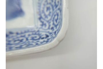 江戸期　古伊万里　染付　富貴長春　約21.5cm　7.1寸　牡丹蛸唐草文　細やかで力強く描かれた文様が魅力的な長皿(七寸一分、和食器、和皿)(R-077134)