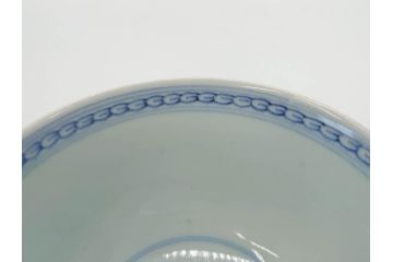 江戸期　古伊万里　微塵唐草文染付　松竹梅　約12cm　3.8寸　繊細な絵付けが見事な蓋付き茶碗3客セット(和食器、三寸八分)(R-077135)