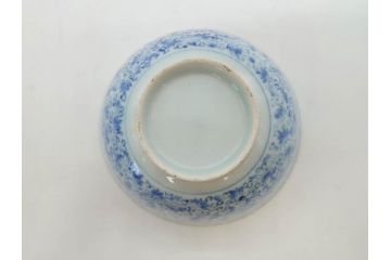 江戸期　古伊万里　微塵唐草文染付　松竹梅　約12cm　3.8寸　繊細な絵付けが見事な蓋付き茶碗3客セット(和食器、三寸八分)(R-077135)