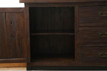 中古　美品　海外輸入家具　木の風合いが味わい深い総無垢材製のカウンターテーブル(サイドキャビネット、サイドボード、収納棚、戸棚、リビングボード、店舗什器)(R-077148)