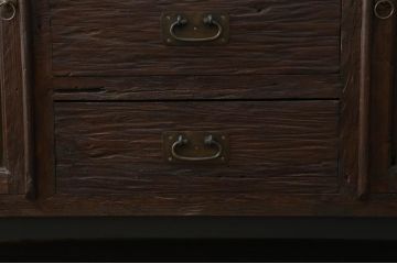 中古　美品　海外輸入家具　木の風合いが味わい深い総無垢材製のカウンターテーブル(サイドキャビネット、サイドボード、収納棚、戸棚、リビングボード、店舗什器)(R-077148)