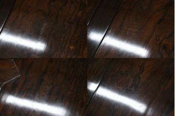 中古　最高級　シャム柿(ジリコテ)材　無垢材　特徴的な木目が目を引く、大振りな囲炉裏テーブル(長火鉢、関西火鉢、木製火鉢、座卓、ローテーブル、センターテーブル、リビングテーブル)(R-077159)