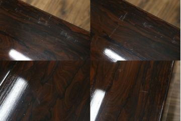 中古　最高級　シャム柿(ジリコテ)材　無垢材　特徴的な木目が目を引く、大振りな囲炉裏テーブル(長火鉢、関西火鉢、木製火鉢、座卓、ローテーブル、センターテーブル、リビングテーブル)(R-077159)