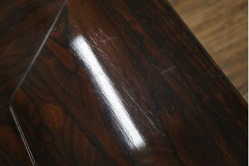 中古　最高級　シャム柿(ジリコテ)材　無垢材　特徴的な木目が目を引く、大振りな囲炉裏テーブル(長火鉢、関西火鉢、木製火鉢、座卓、ローテーブル、センターテーブル、リビングテーブル)(R-077159)