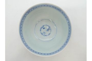 江戸期　古伊万里　微塵唐草文染付　松竹梅　約12cm　3.8寸　繊細な絵付けが見事な蓋付き茶碗3客セット(和食器、三寸八分)(R-077160)