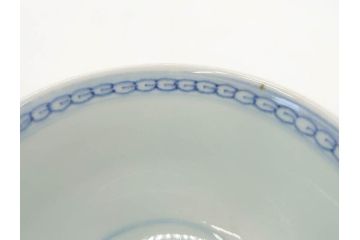 江戸期　古伊万里　微塵唐草文染付　松竹梅　約12cm　3.8寸　繊細な絵付けが見事な蓋付き茶碗3客セット(和食器、三寸八分)(R-077160)