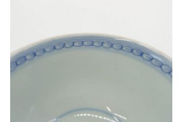 江戸期　古伊万里　微塵唐草文染付　松竹梅　約12cm　3.8寸　繊細な絵付けが見事な蓋付き茶碗3客セット(和食器、三寸八分)(R-077160)