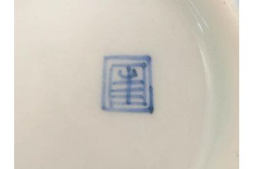 江戸期　古伊万里　微塵唐草文染付　松竹梅　約12cm　3.8寸　繊細な絵付けが見事な蓋付き茶碗3客セット(和食器、三寸八分)(R-077160)