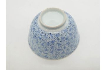 江戸期　古伊万里　微塵唐草文染付　松竹梅　約12cm　3.8寸　繊細な絵付けが見事な蓋付き茶碗3客セット(和食器、三寸八分)(R-077160)