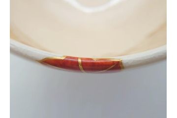 竜谷焼　宮川香雲　鵬雲斉書付　金彩色絵　約13cm　4.3寸　龍田川　紅葉の図が雅やかな茶碗(京焼、龍谷窯、和食器、抹茶碗、茶道具、茶器、共布、共箱付き、四寸三分)(R-077161)