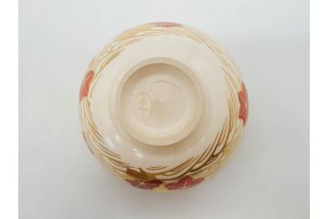 竜谷焼　宮川香雲　鵬雲斉書付　金彩色絵　約13cm　4.3寸　龍田川　紅葉の図が雅やかな茶碗(京焼、龍谷窯、和食器、抹茶碗、茶道具、茶器、共布、共箱付き、四寸三分)(R-077161)