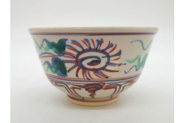 竜谷焼　宮川香雲　寿　約12cm　4寸　紅安南　数茶碗10客セット(京焼、龍谷窯、和食器、茶道具、茶器、湯呑、共布、共箱付き、四寸)(R-077162)