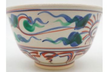 竜谷焼　宮川香雲　寿　約12cm　4寸　紅安南　数茶碗10客セット(京焼、龍谷窯、和食器、茶道具、茶器、湯呑、共布、共箱付き、四寸)(R-077162)