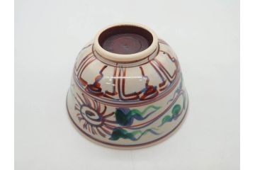 竜谷焼　宮川香雲　寿　約12cm　4寸　紅安南　数茶碗10客セット(京焼、龍谷窯、和食器、茶道具、茶器、湯呑、共布、共箱付き、四寸)(R-077162)