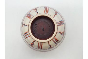 竜谷焼　宮川香雲　寿　約12cm　4寸　紅安南　数茶碗10客セット(京焼、龍谷窯、和食器、茶道具、茶器、湯呑、共布、共箱付き、四寸)(R-077162)
