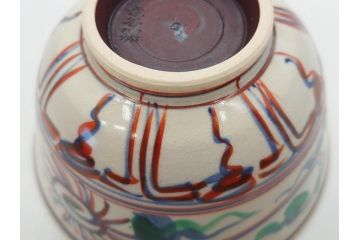 竜谷焼　宮川香雲　寿　約12cm　4寸　紅安南　数茶碗10客セット(京焼、龍谷窯、和食器、茶道具、茶器、湯呑、共布、共箱付き、四寸)(R-077162)