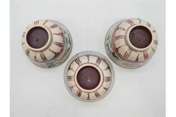 竜谷焼　宮川香雲　寿　約12cm　4寸　紅安南　数茶碗10客セット(京焼、龍谷窯、和食器、茶道具、茶器、湯呑、共布、共箱付き、四寸)(R-077162)