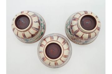 竜谷焼　宮川香雲　寿　約12cm　4寸　紅安南　数茶碗10客セット(京焼、龍谷窯、和食器、茶道具、茶器、湯呑、共布、共箱付き、四寸)(R-077162)