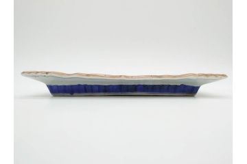 江戸期　古伊万里　上手物　金彩　染付　雷紋菖蒲水草文　約28cm　9.2寸　変形皿(九寸二分、和食器、和皿)(R-077173)