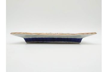 江戸期　古伊万里　上手物　金彩　染付　雷紋菖蒲水草文　約28cm　9.2寸　変形皿(九寸二分、和食器、和皿)(R-077173)