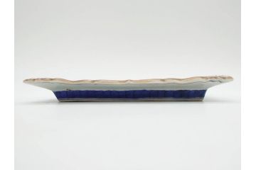 江戸期　古伊万里　上手物　金彩　染付　雷紋菖蒲水草文　約28cm　9.2寸　変形皿(九寸二分、和食器、和皿)(R-077173)